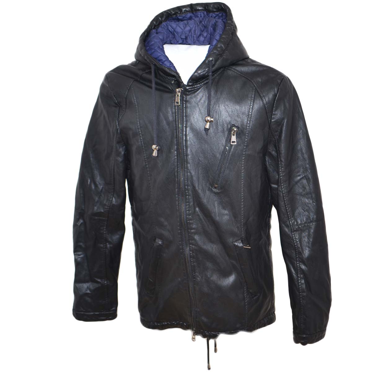 New Parka uomo nero lungo ecopelle impermeabile 