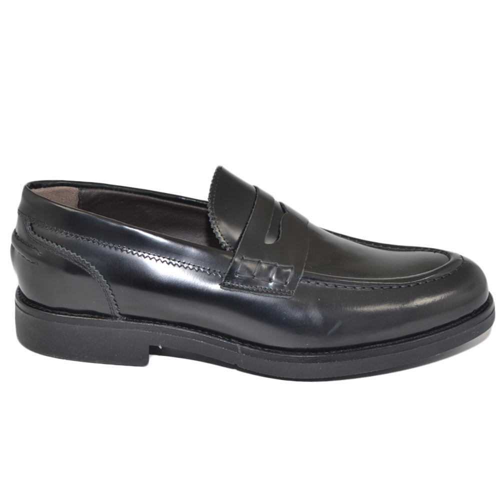 Scarpe uomo mocassini inglese college vera pelle nero con bendina  made in italy fondo classico sportivo genuine leather.