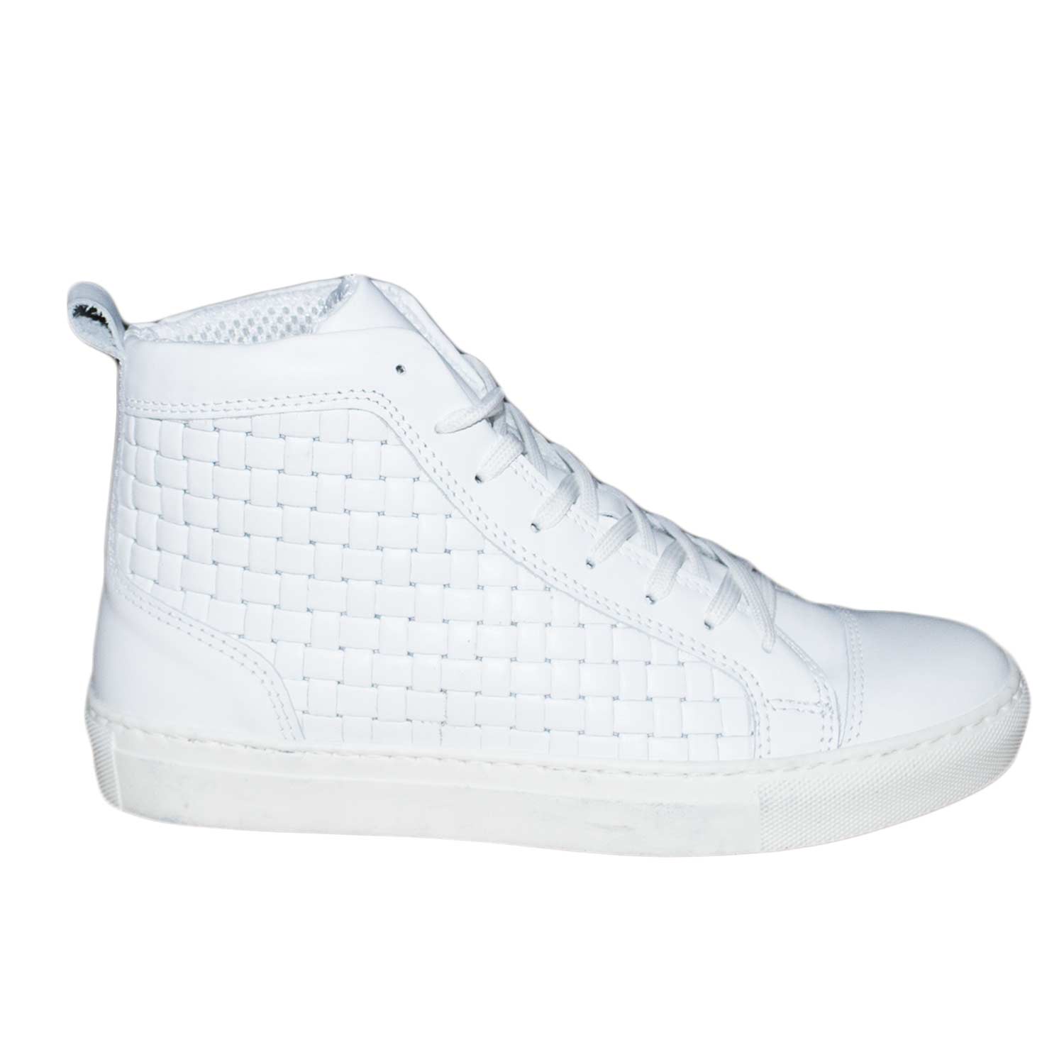 Sneakers Alta bianca classico sportivo linea basic intrecciato a mano vera  pelle fondo anatomico lacci nero moda uomo sneakers alta Malu Shoes |  MaluShoes
