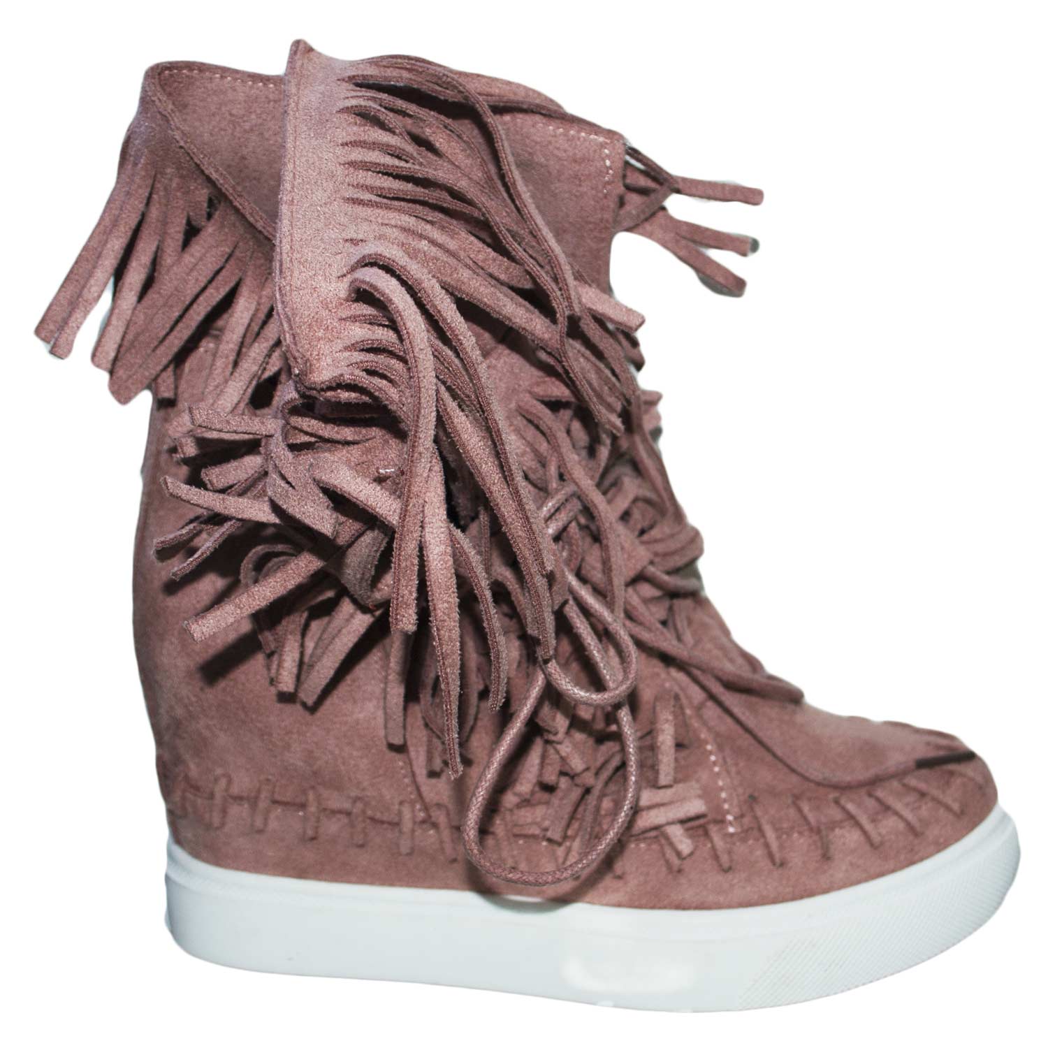 Sneakers con para interna rosa frange lunghe in camoscio nero moda trendy comode
