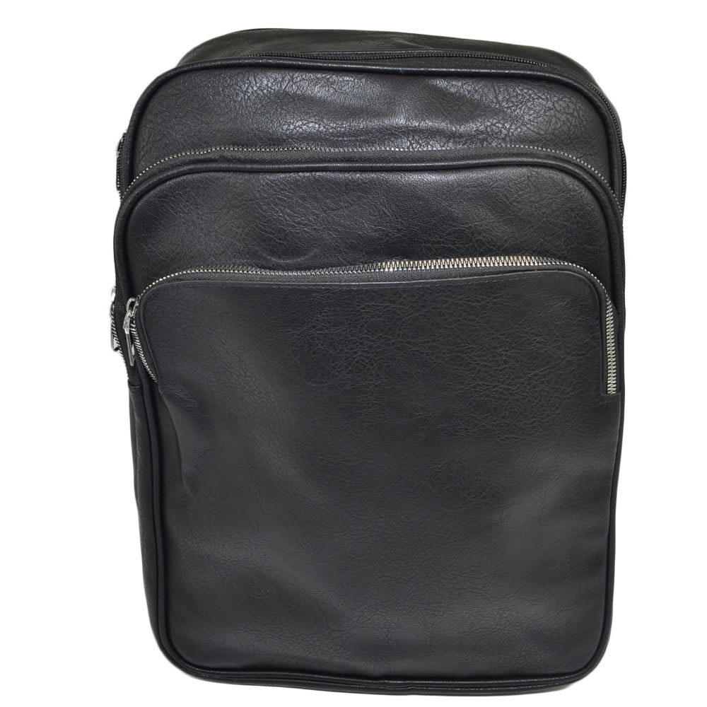 Zaino nero uomo borsa medio rettangolare 13 pollici laptop portatile pu pelle con zip backpack casual elegante.