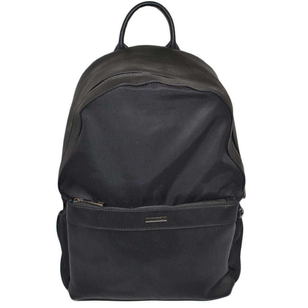 Zaino uomo borsa nero cartella tascata chiusura a zip 2 aperture vari scompartimenti frontale capiente bagaglio viaggio