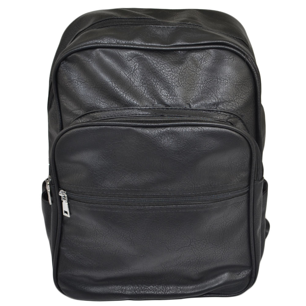 Zaino nero casual uomo borsa medio grande 13 pollici laptop portatile pu pelle zip rettangolare capiente comodo