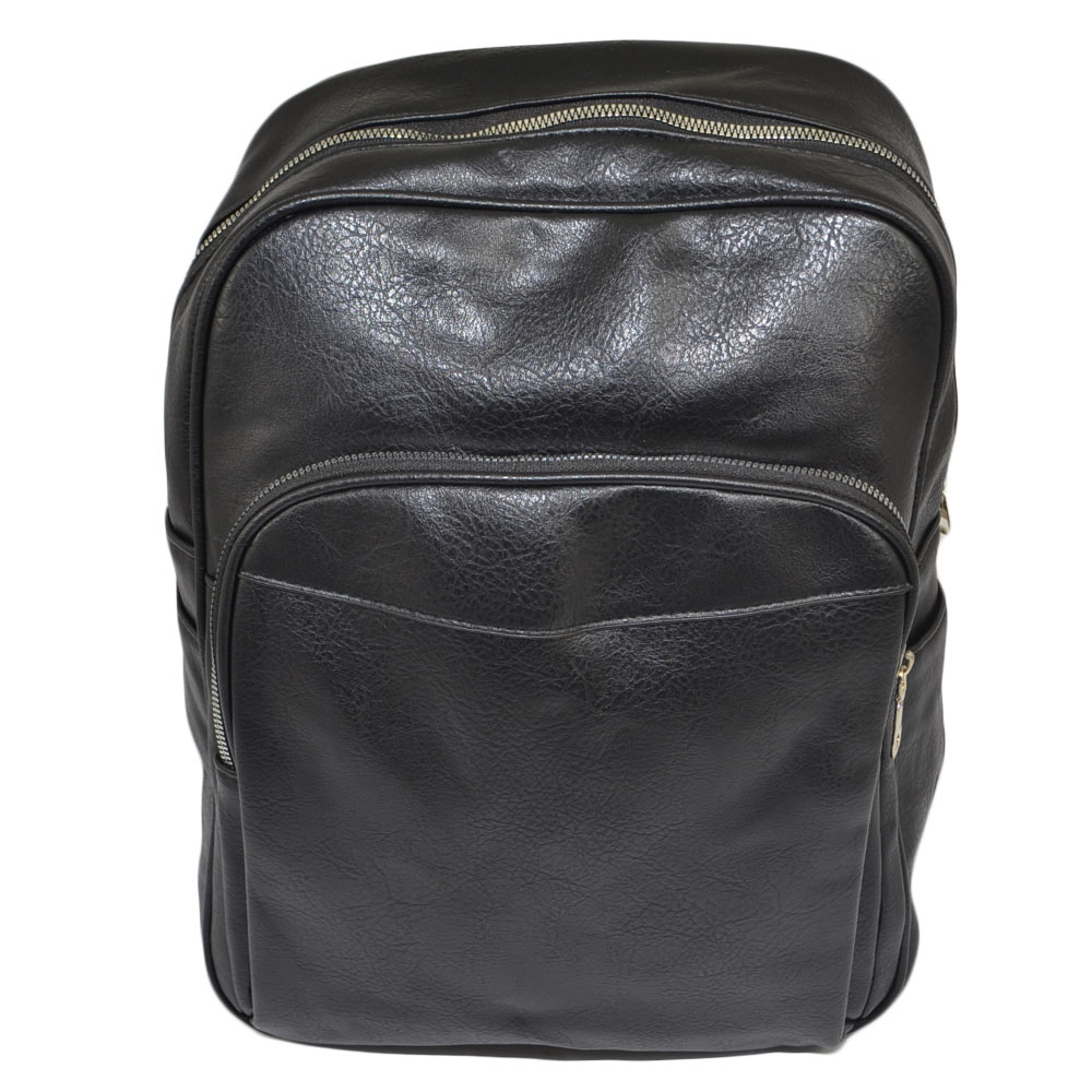 Zaino nero casual uomo borsa medio grande 13 pollici laptop portatile pu pelle zip capiente comodo