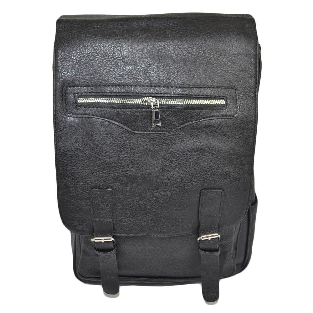 ZAINO UOMO NERO CARTELLA CON FIBBIE REGOLABILI ZAINO DA LAVORO MEDIO GRANDE RETTANGOLARE 13 POLLICI LAPTOP PORTATILE PU 