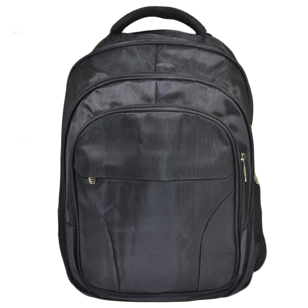 Zaino uomo borsa nero in tessuto cartella chiusura a zip 3 aperture vari scompartimenti frontale capiente bagaglio.