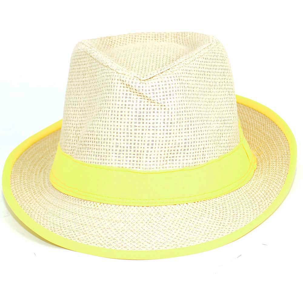 Cappello di paglia uomo con banda colorata giallo limone tinta unita naturale moda estiva tendenza moda giovane 