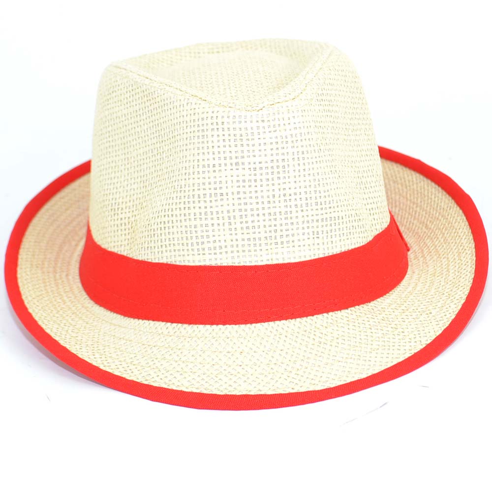 Cappello di paglia uomo con banda colorata rosso tinta unita naturale moda estiva tendenza moda giovane 
