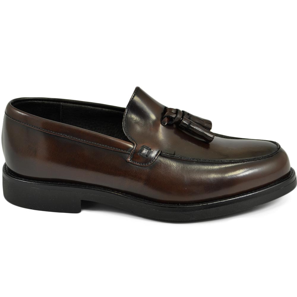 Scarpe uomo mocassini inglese college nappine bon bon vera pelle marrone cognac nappa made in italy  classico sportivo 