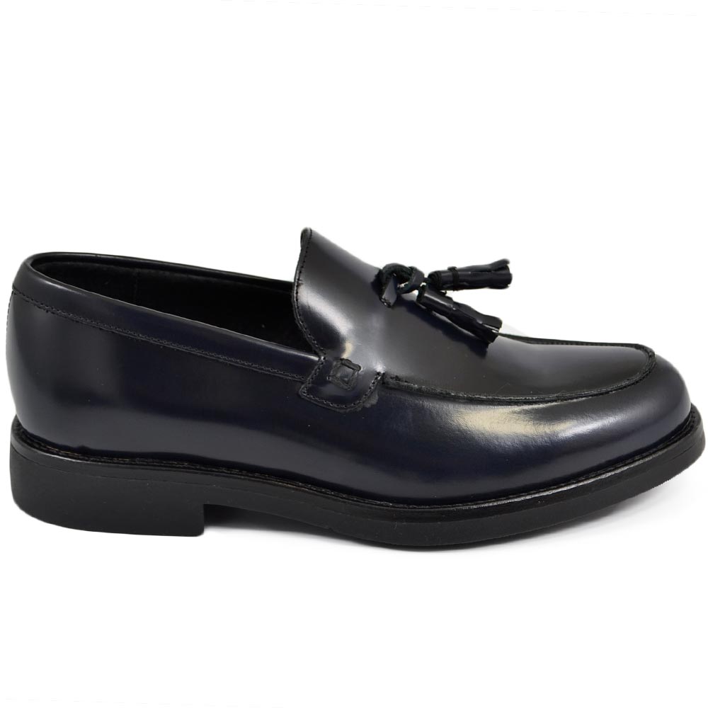 Scarpe uomo mocassini inglese college nappine bon bon vera pelle blu nappa made in italy fondo classico sportivo gomma
