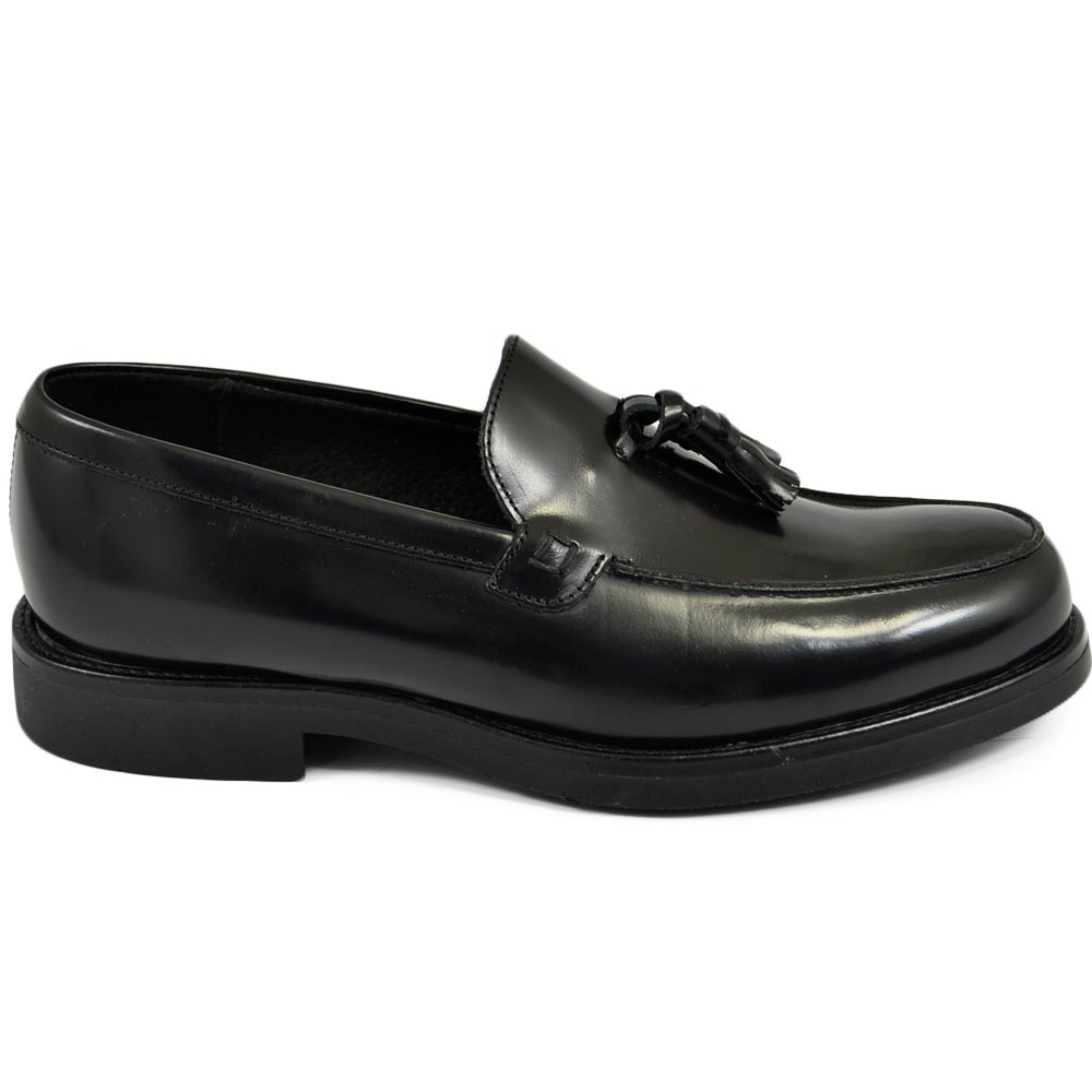 Scarpe uomo mocassini inglese college nappine bon bon vera pelle nero nappa made in italy fondo classico sportivo gomma.