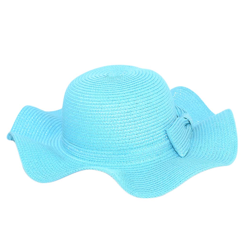 Cappello Parasole di Paglia turchese da donna Elegante Tesa Larga da Sole Estate flessibile e pieghevole per l’estate