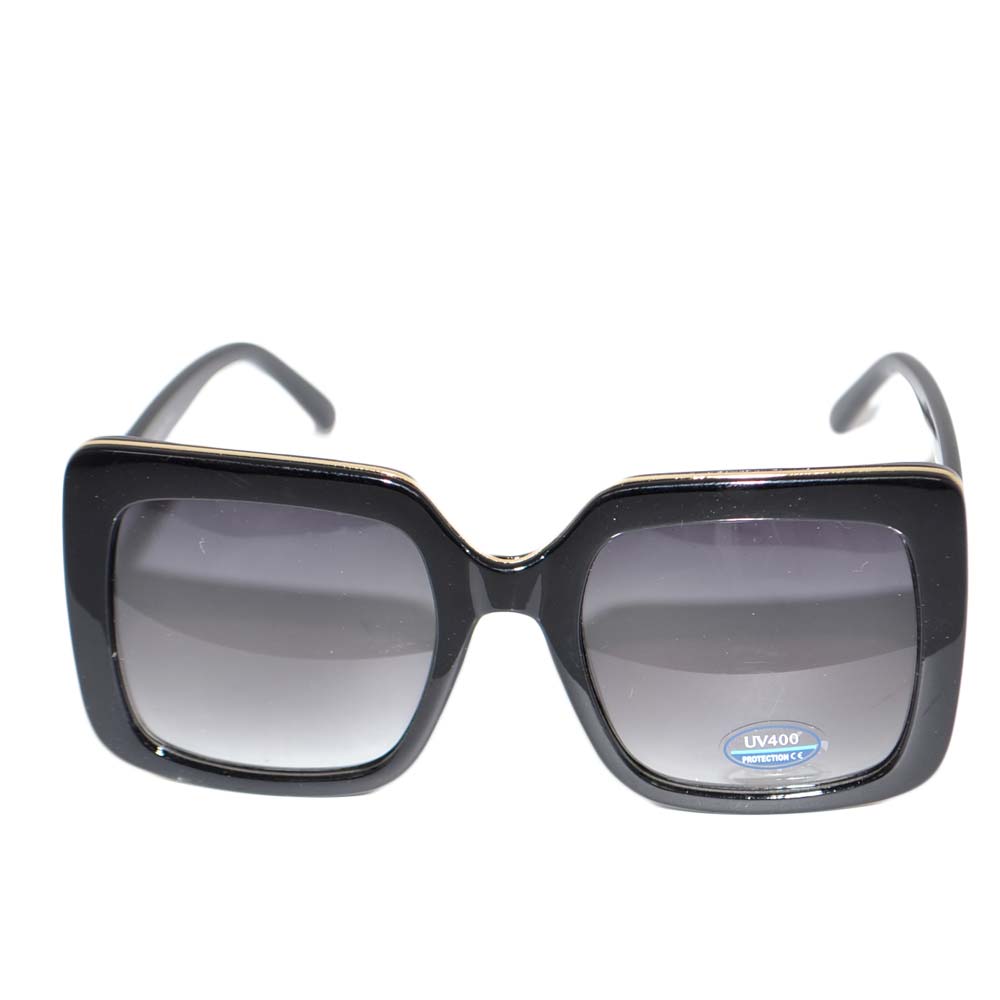 OCCHIALI DA SOLE DONNA SUNGLASSES NERO IN OSSO LENTE CALIBRATA QUADRATA OVERSIZE MADE IN ITALY