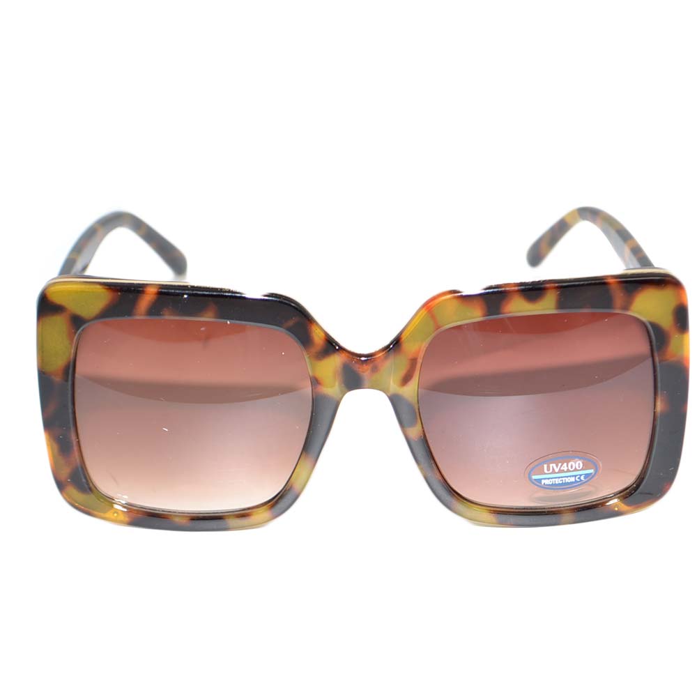 OCCHIALI DA SOLE DONNA SUNGLASSES NERO\MARRONE MACULATO IN OSSO LENTE CALIBRATA QUADRATA