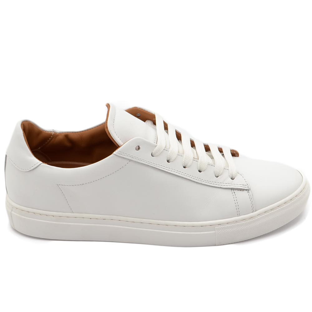 Scarpe sneakers uomo casual in vera pelle di nappa bianco basic con suola comfort pieghevole made in italy