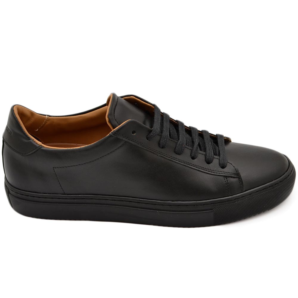 Scarpe sneakers uomo casual in vera pelle di nappa nero basic con suola comfort pieghevole made in Italy