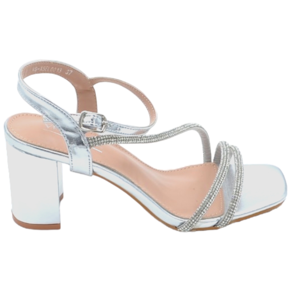 Sandalo gioiello donna tacco argento largo comodo cerimonia