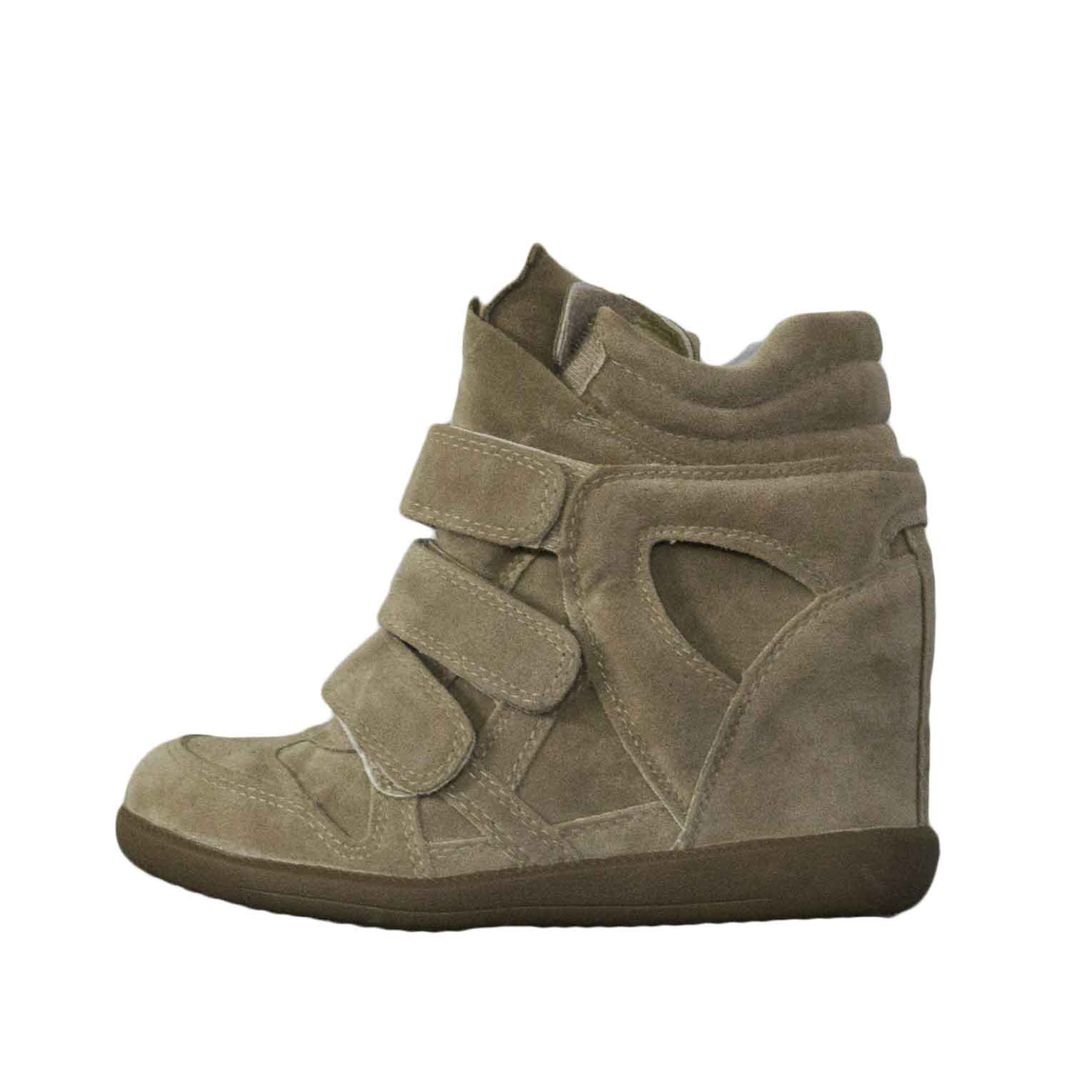 Scarpe donna sneakers alta con zeppa strappo camoscio beige moda