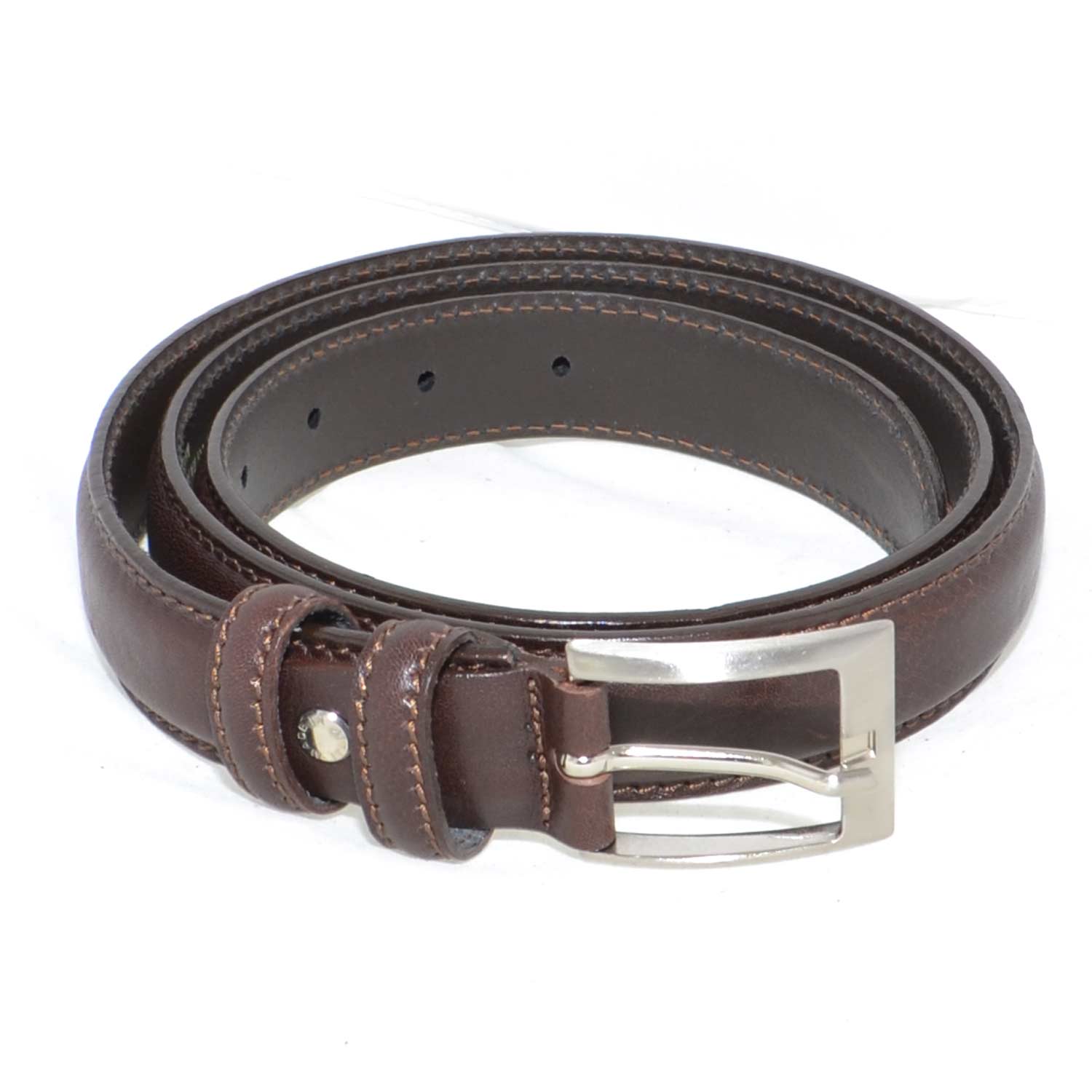 Cintura uomo elegante Tinta Unita Vera Pelle Monocromo Cinta Uomo In Marrone Con Fibbia in Metallo Doppio Passante