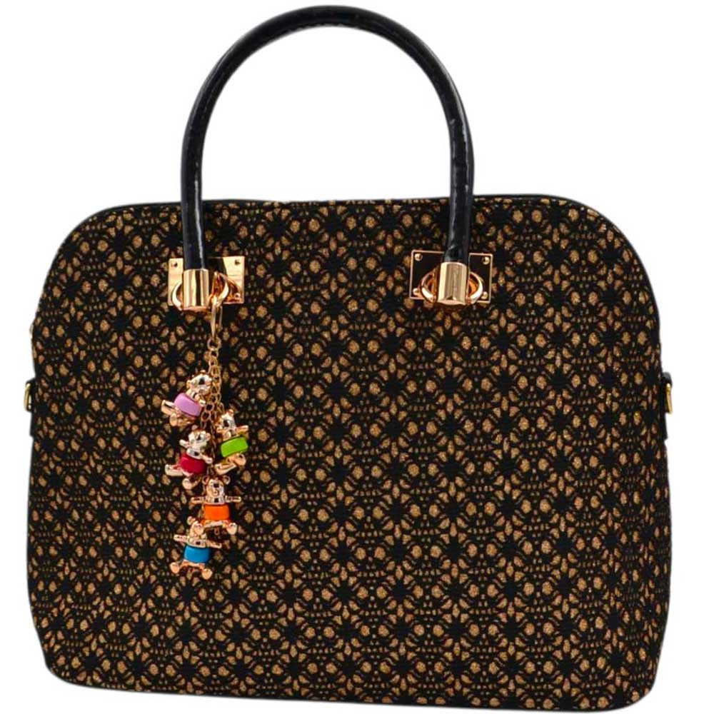 Borsa Bauletto donna firmata Sara Moda rigida rivestita in lanetta lurex nera e bronzo manico lucido accessorio oro