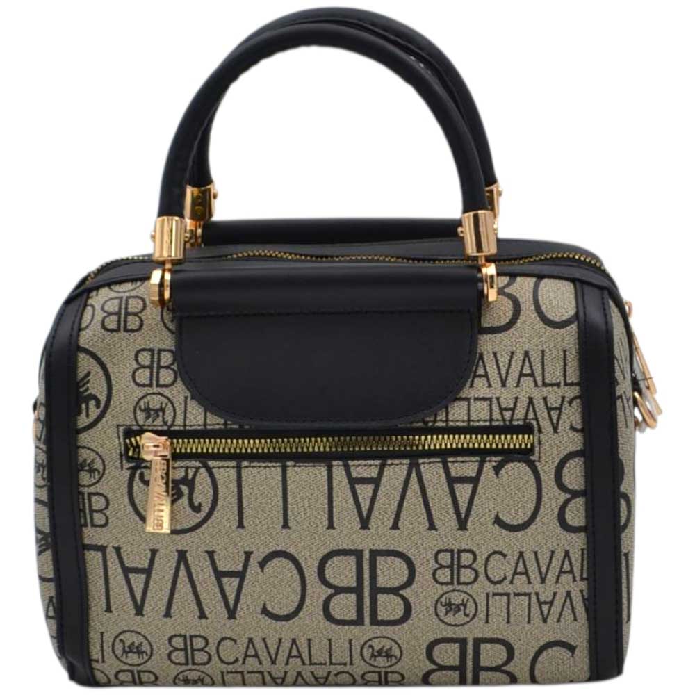 Borsa Donna a Mano Bauletto nero Logo Cavalli Materiale Sintetico Rigido Manici Strutturati Dettagli Oro
