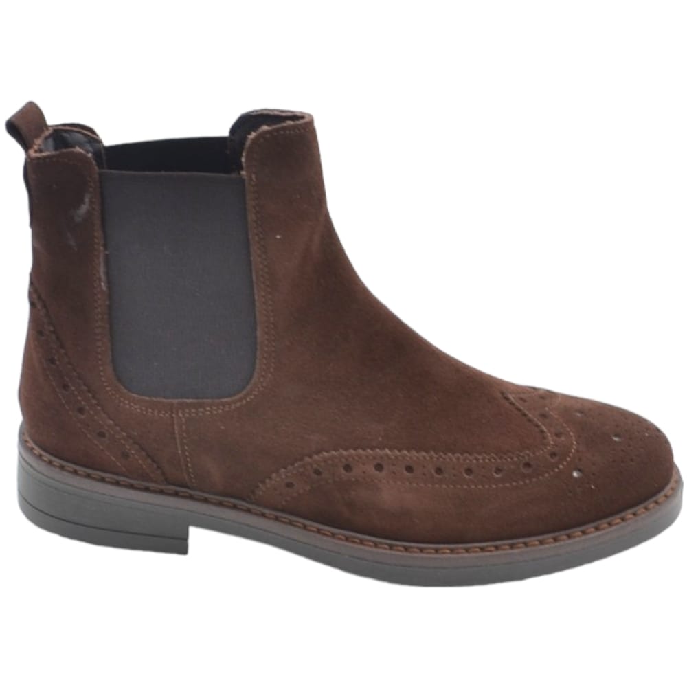 Beatles uomo stivale collo basso elastico laterale ricamo punta vera pelle camoscio marrone fondo gomma made in italy 