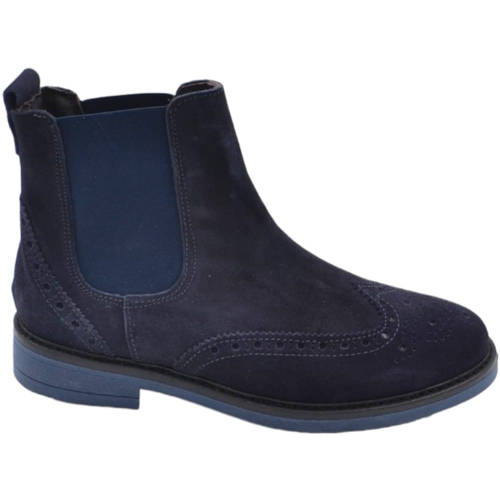 Beatles uomo stivale basso elastico laterale ricamo punta vera pelle camoscio blu fondo gomma made in italy handmade