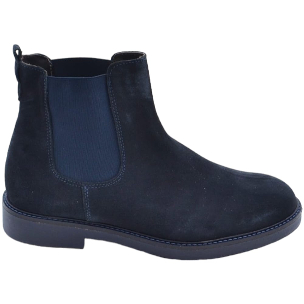 Beatles uomo stivaletto elastico chelsea vera pelle camoscio blu fondo gomma made in italy handmade