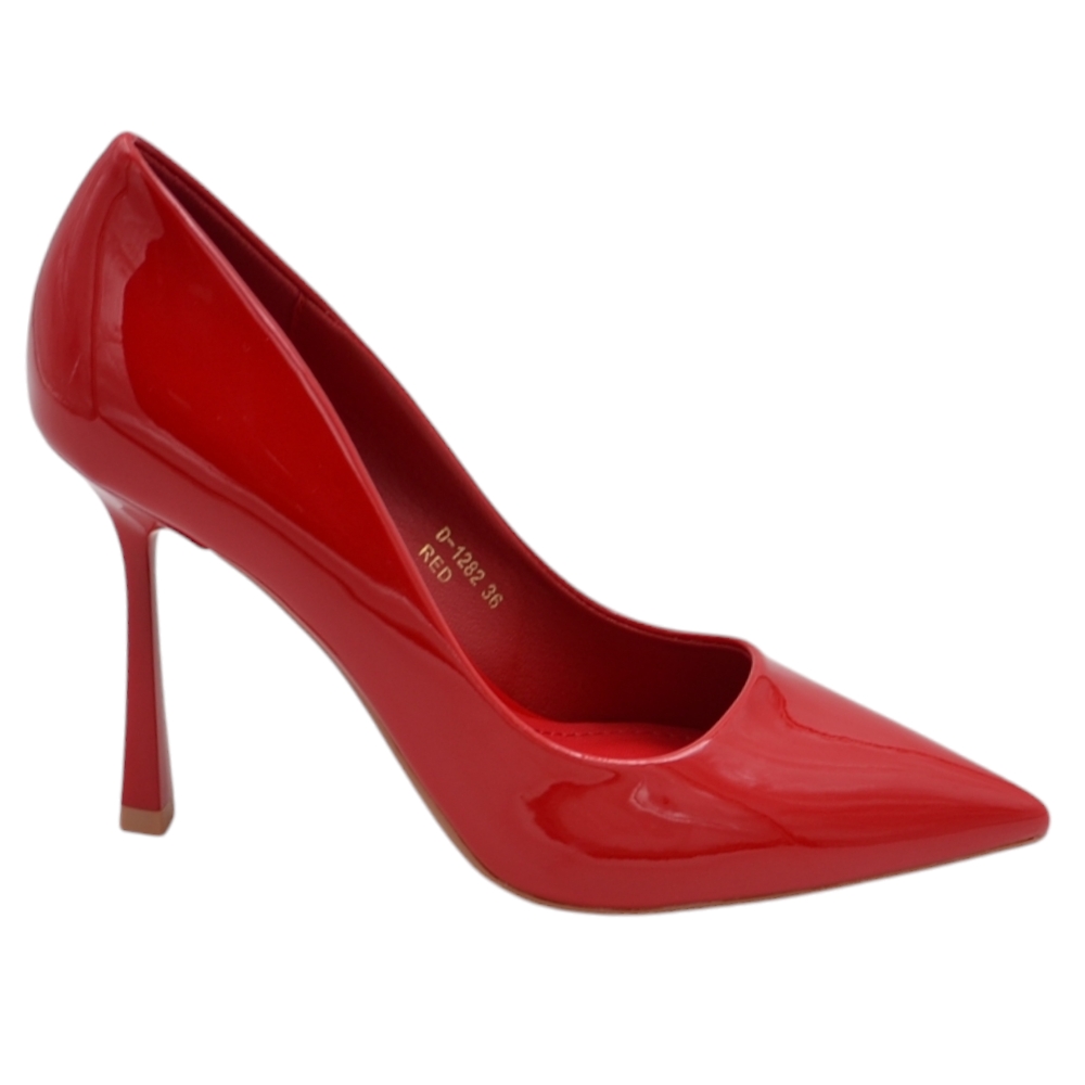 Decolette donna in pelle vernice lucida rosso punta tacco clessidra 10 cm linea basic