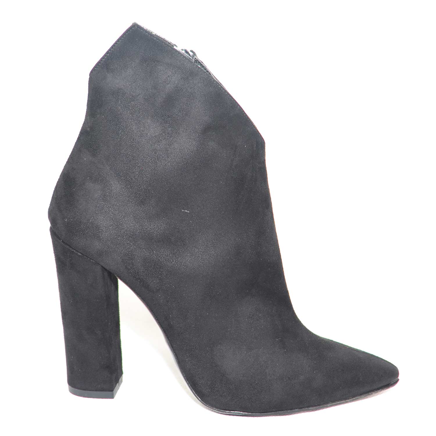 scarpe tronchetto donna a punta camoscio nero scollo a V tacco