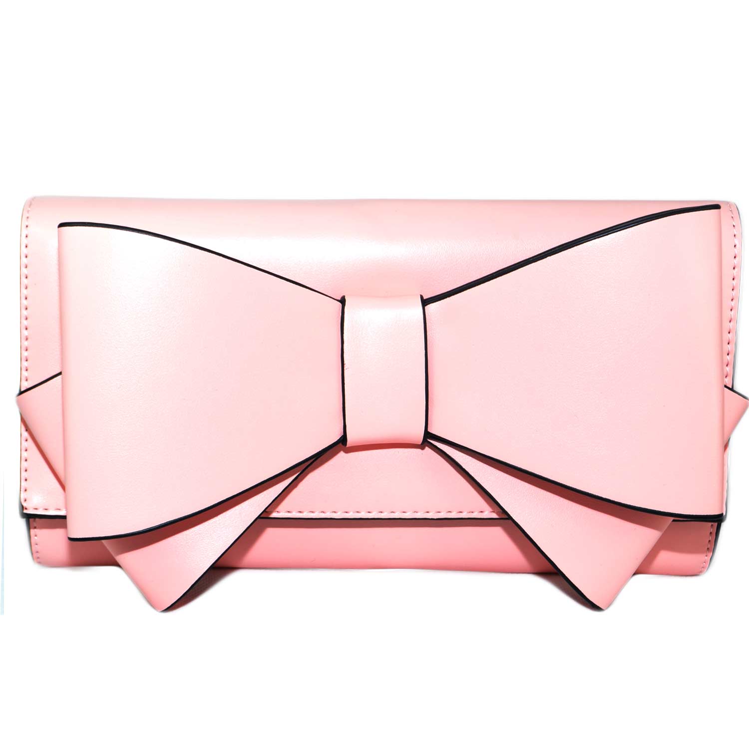 Pochette Clucth a mano rosa cipria con fiocco tono su tono e doppia catenina o tracolla