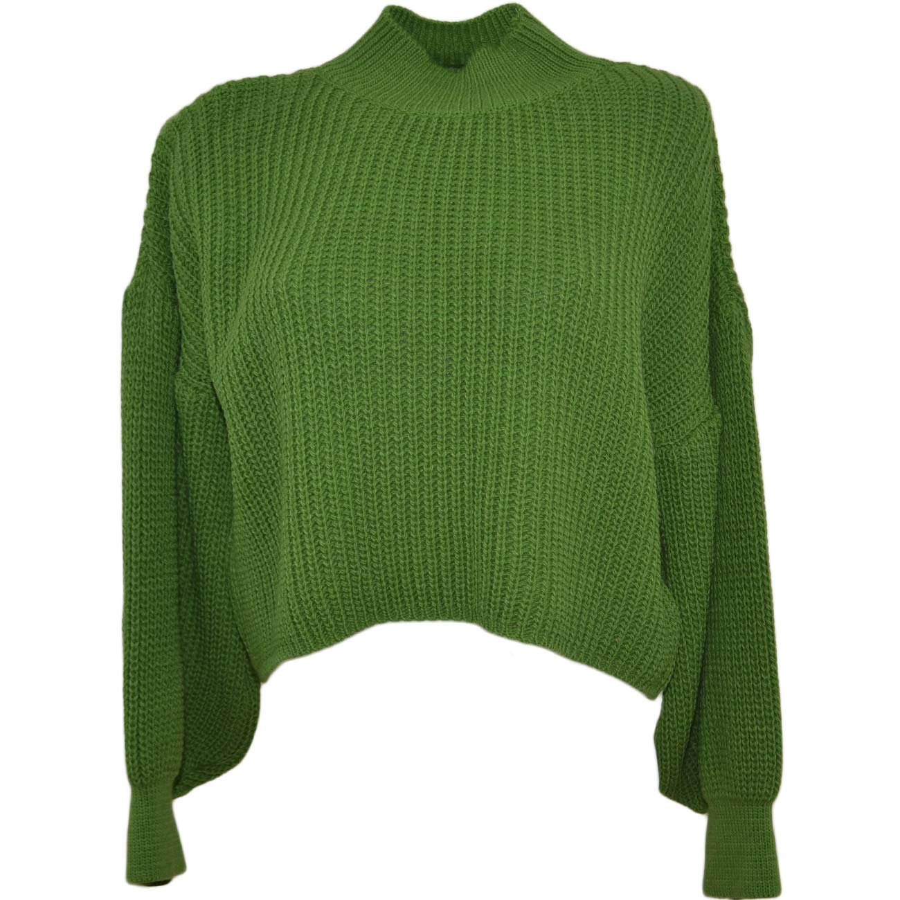 MAGLIONCINO DOLCEVITA MIDI DONNA VERDE MILITARE A MEZZO COLLO MANICHE A SBUFFO TESSITURA LARGA COLOURFULL MODA TENDENZA