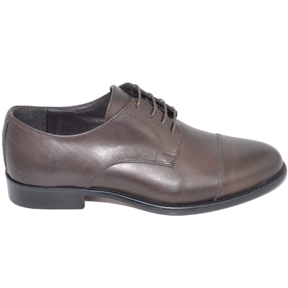 Scarpe uomo stringate vera pelle crust marrone mezza punta spazzolata fondo classico vero cuoio moda elegante.