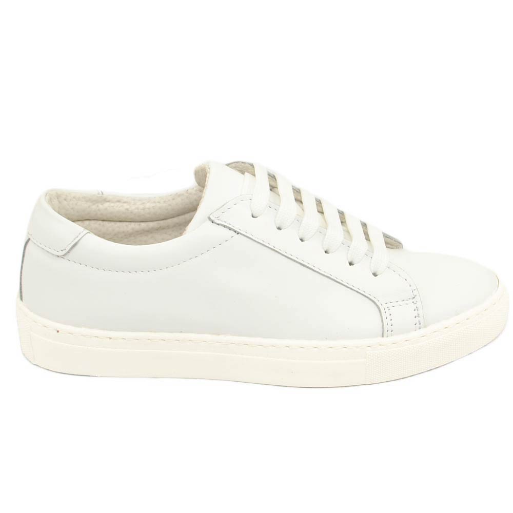 SNEAKERS BASSA UOMO IN VERA PELLE BIANCA BASIC FONDO BASSO TINTA UNITA DANDY CHIC CASUAL MADE IN ITALY HANDMADE