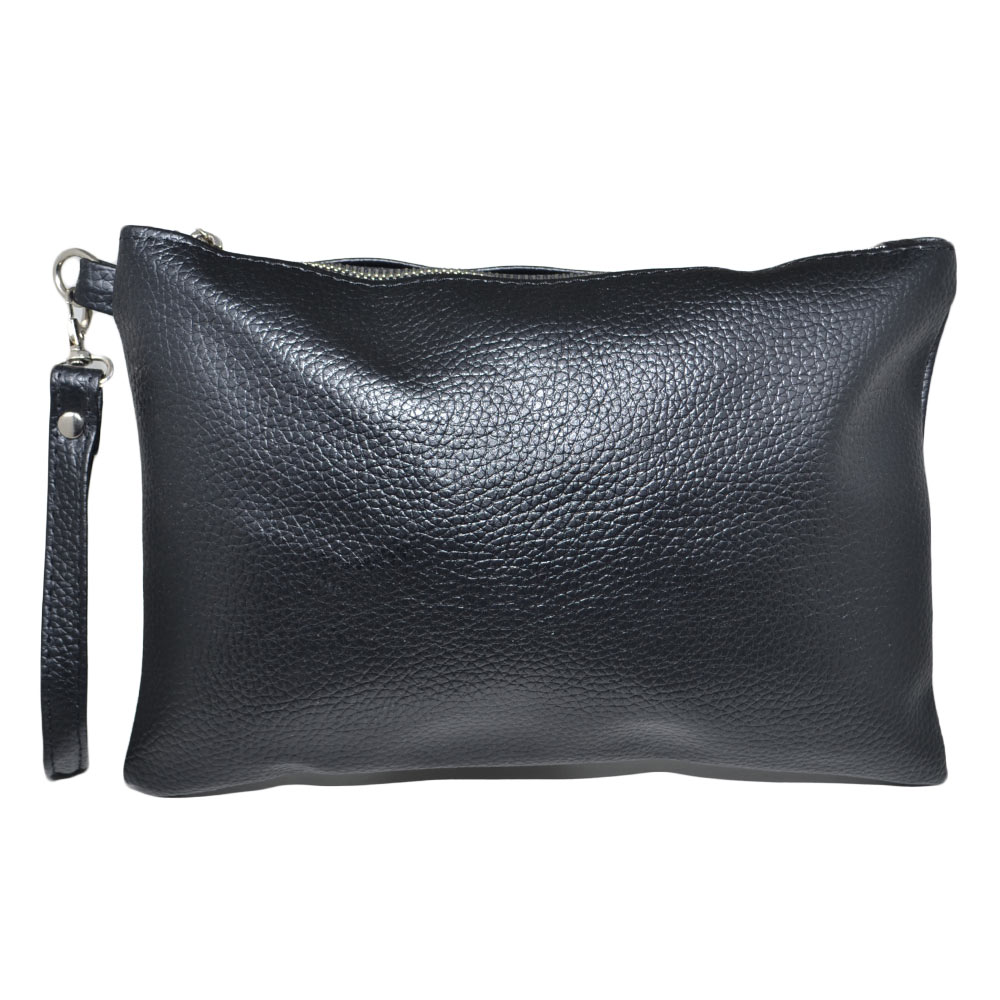Pochette uomo a mano nero rettangolare con zip e chiusura a portafoglio comodo portaoggetti glamour