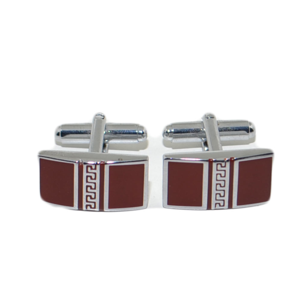 GEMELLI UOMO COLOR ARGENTO CON DETTAGLI BORDEAUX COMODI PRATICI CERIMONIA ELEGANTI UFFICIO