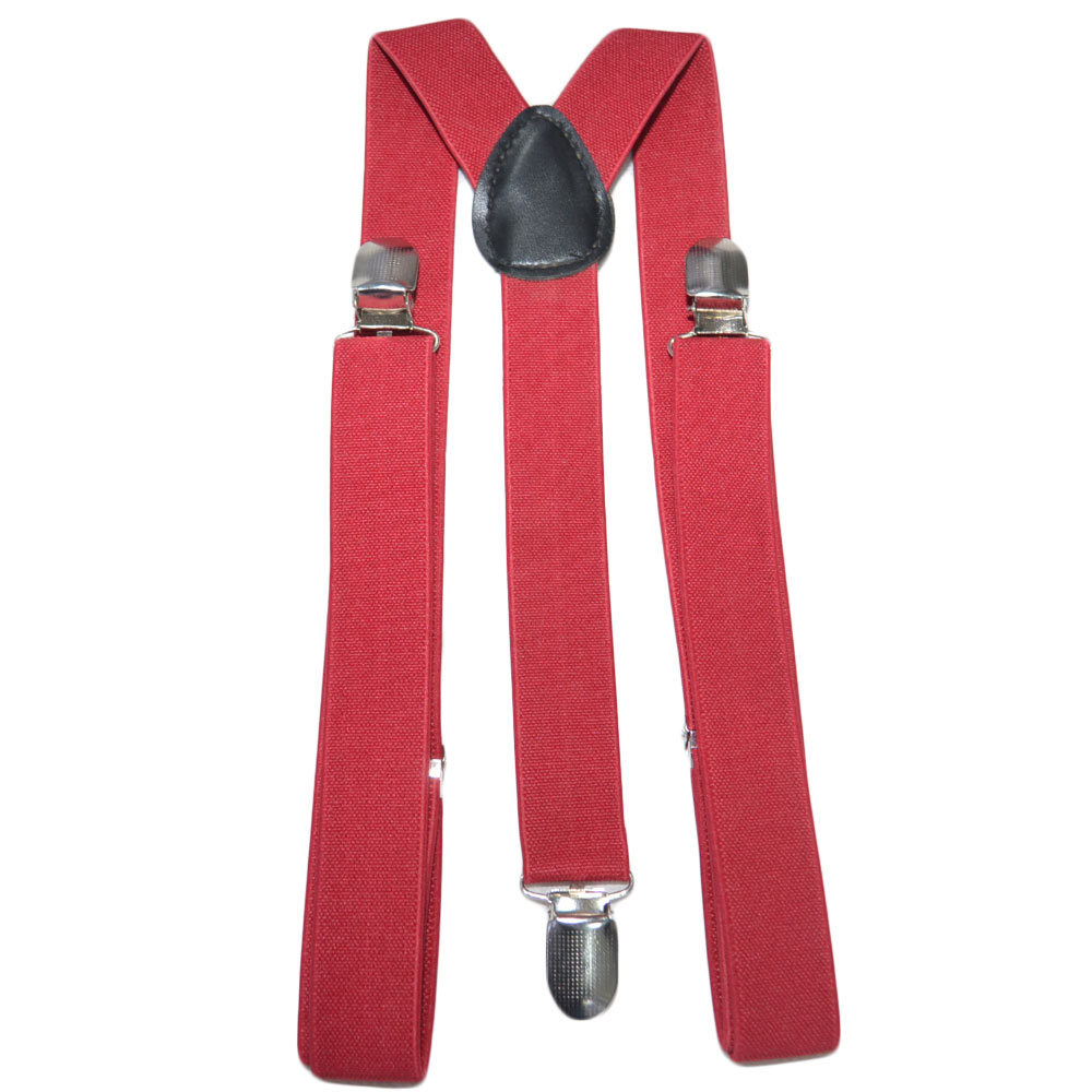 BRETELLE DA UOMO REGOLABILI BORDEAUX CON CLIP IN METALLO FORMA A X EXTRA FORTE MODA .