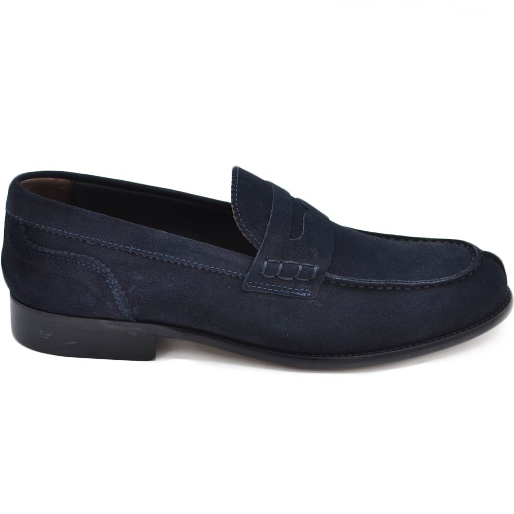 Scarpa college uomo originale cucitura sporgente a mano vera pelle scamosciata blu con fondo cuoio antiscivolo handmade