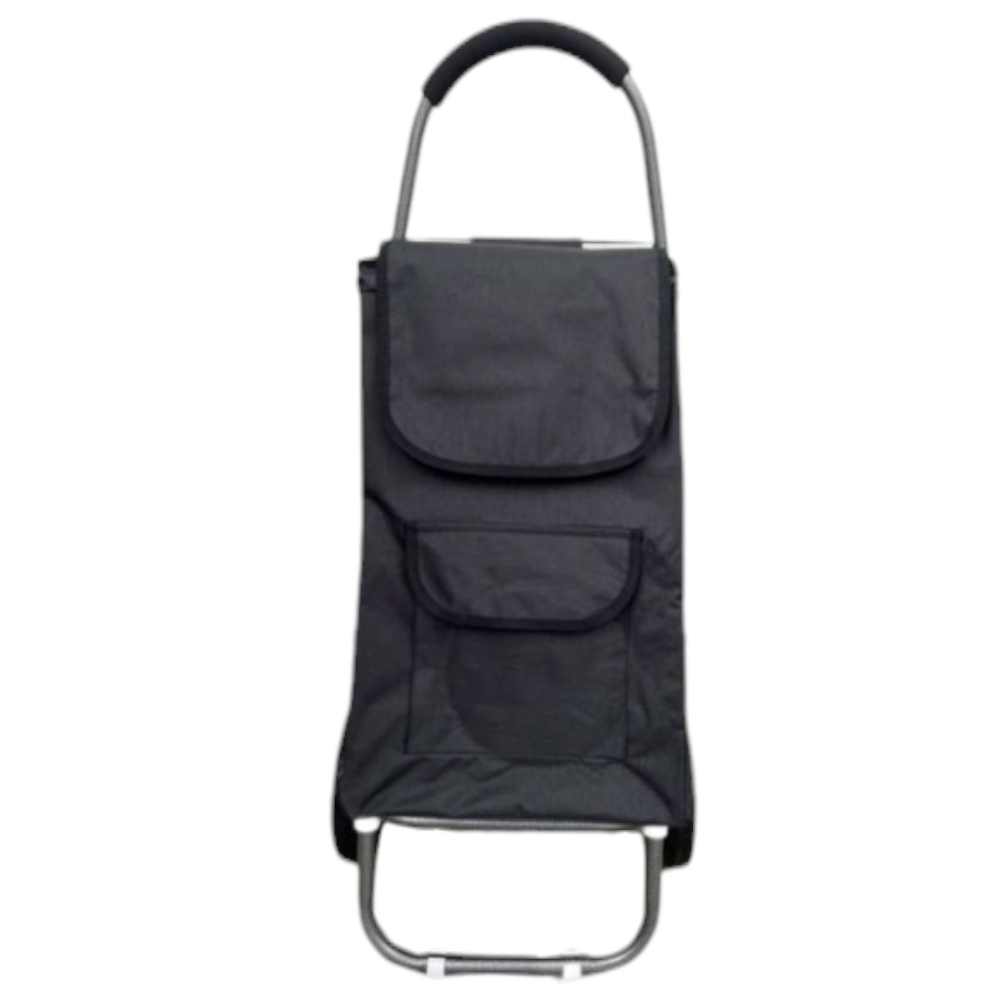 Carrello Spesa Pieghevole Nero Salvaspazio con Ruote Saliscale Telaio in Metallo Rinforzato Impermeabile con Chiusura.