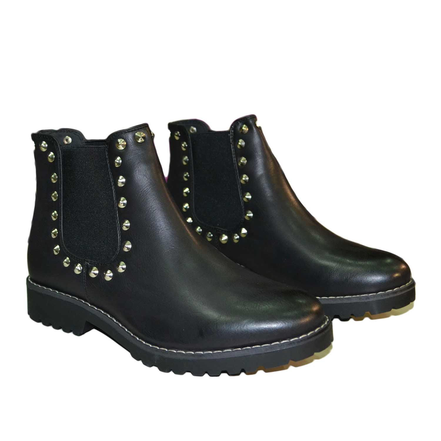 Stivaletto nero con borchie pronto moda fondo roccia antiscivolo elastico