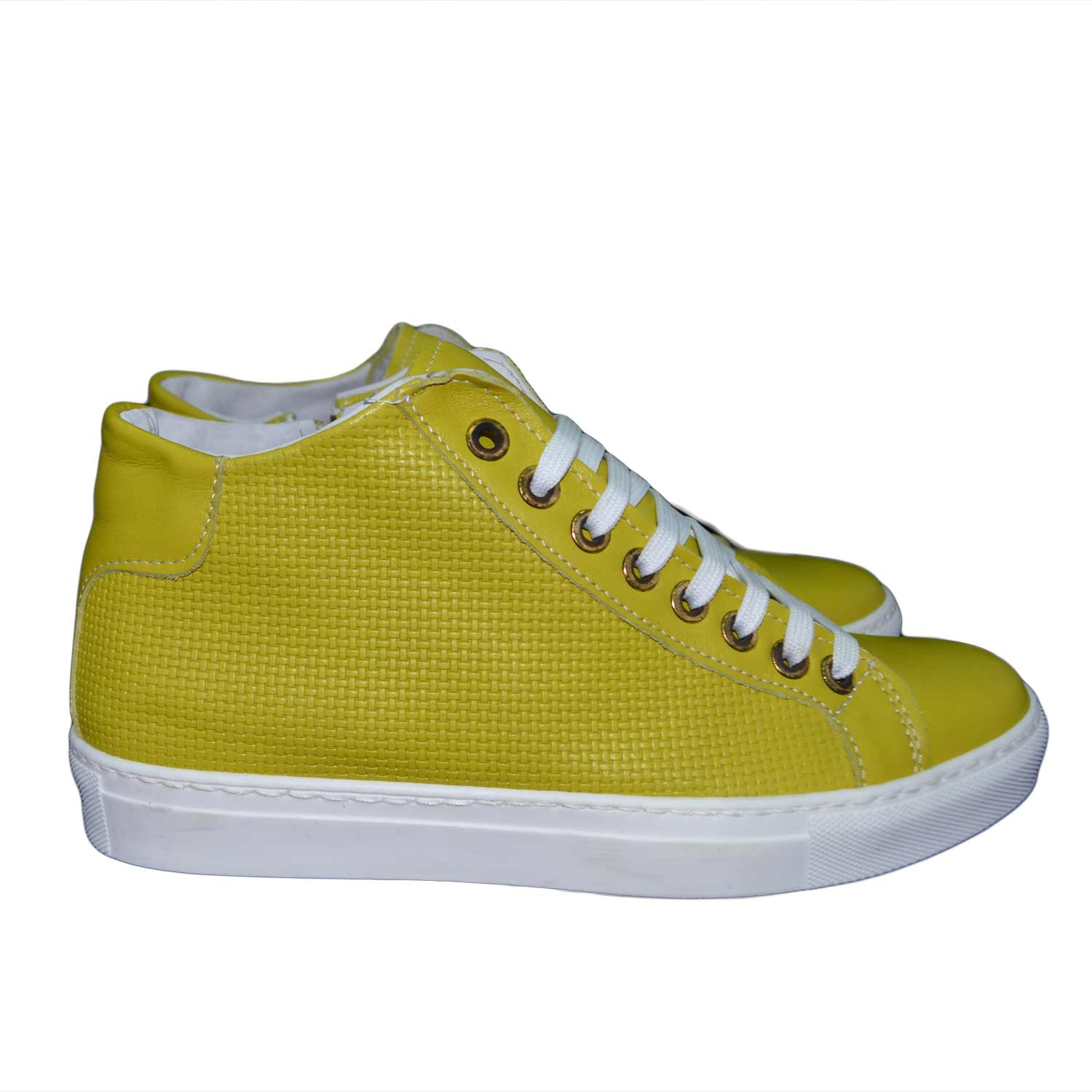 Scarpe Uomo Sneakers alto senape man con zip laterale e intrecciatura sottile vera pelle