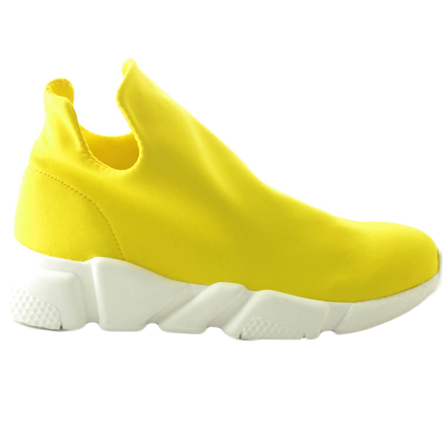 Scarpe uomo sneakers bassa calzino tessuto lycra giallo made in italy fondo antiscivolo man casual moda giovanile.