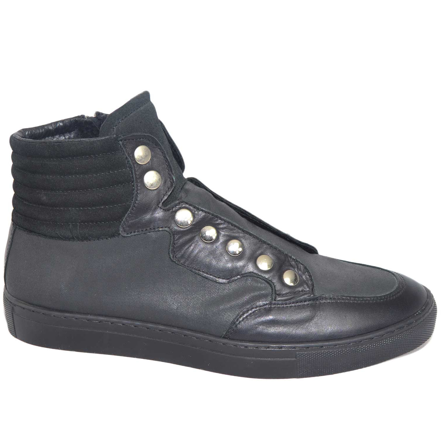 Sneakers alte uomo vera pelle e tessuto made in italy zip bottoni senza  stringhe moda giovanile uomo sneakers alta Malu Shoes