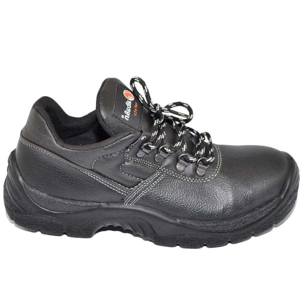 Scarpe da lavoro uomo antinfortunistiche basse in pelle nero antiscivolo aggrappante con puntale in acciaio resistente