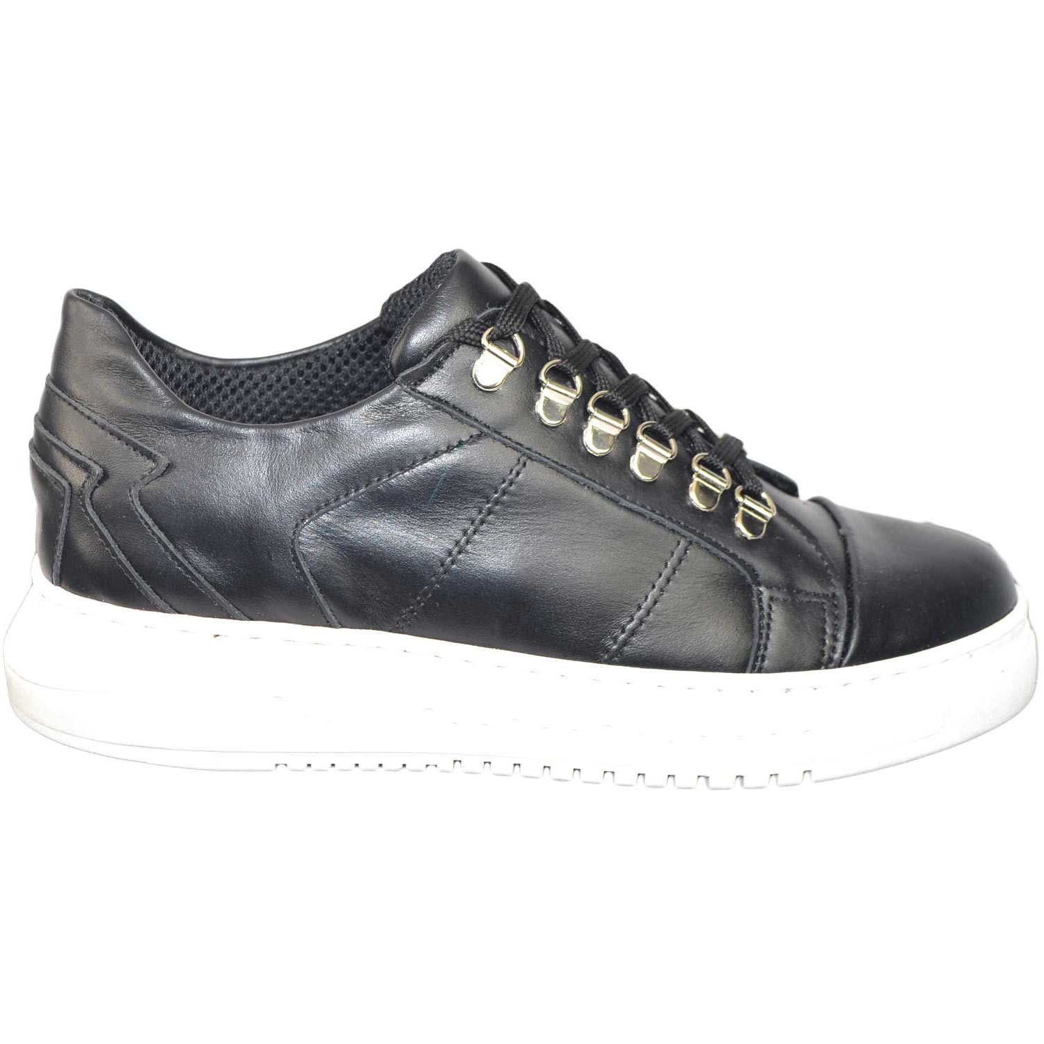 Sneakers bassa uomo nero fondo doppio army vera pelle nappa riporto strisce di pelle made in italy moda giovanile