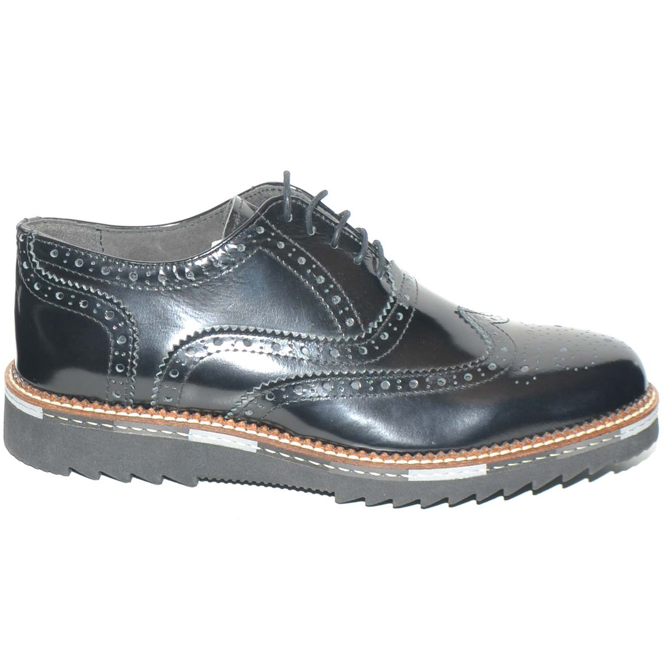 scarpe uomo francesina vera pelle nero abrasivato fondo nero intersuola cuoio classico sportivo businessman