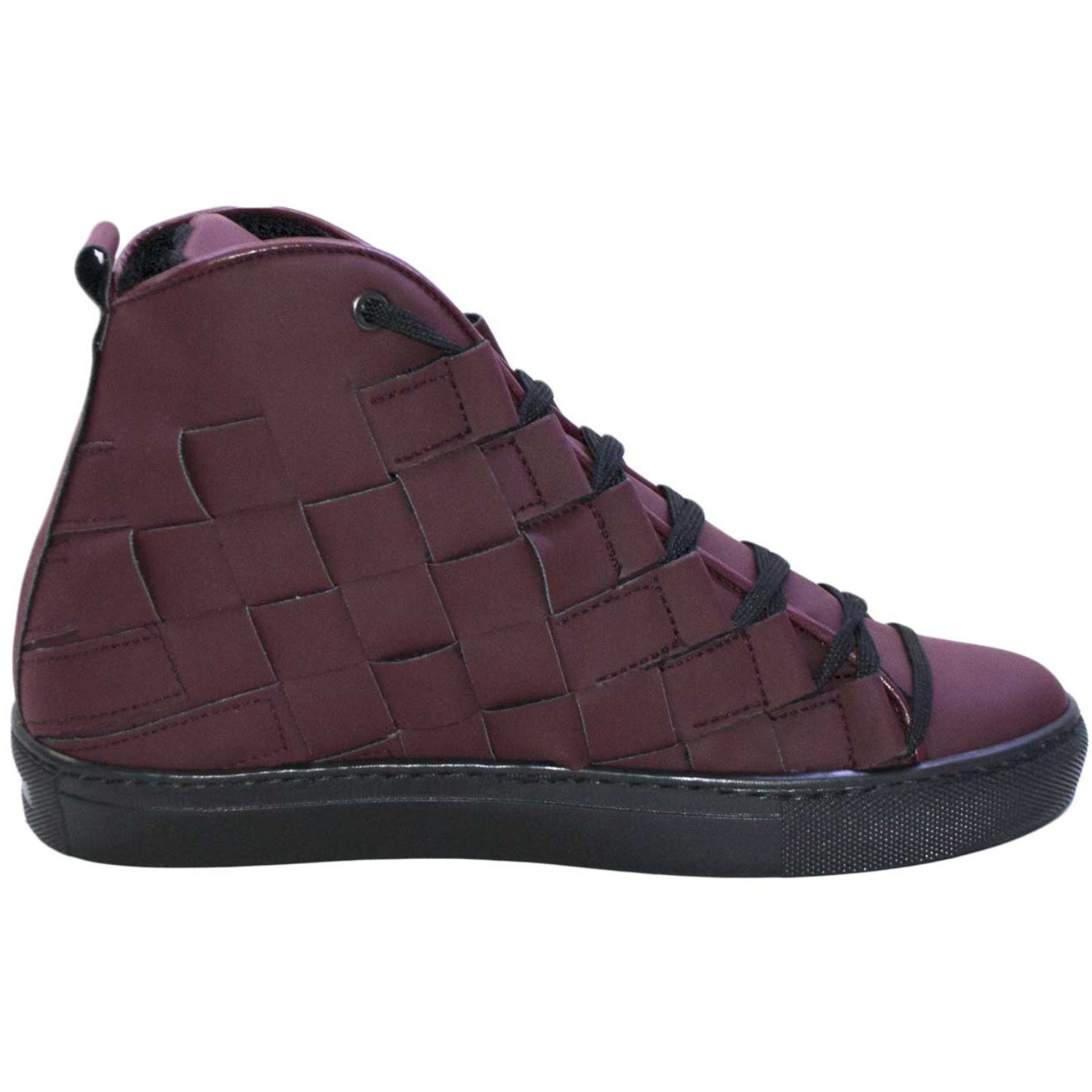 Sneakers alta art 5055 pelle gommato bordeaux matto moda glamour intreccio a mano fondo antiscivolo
