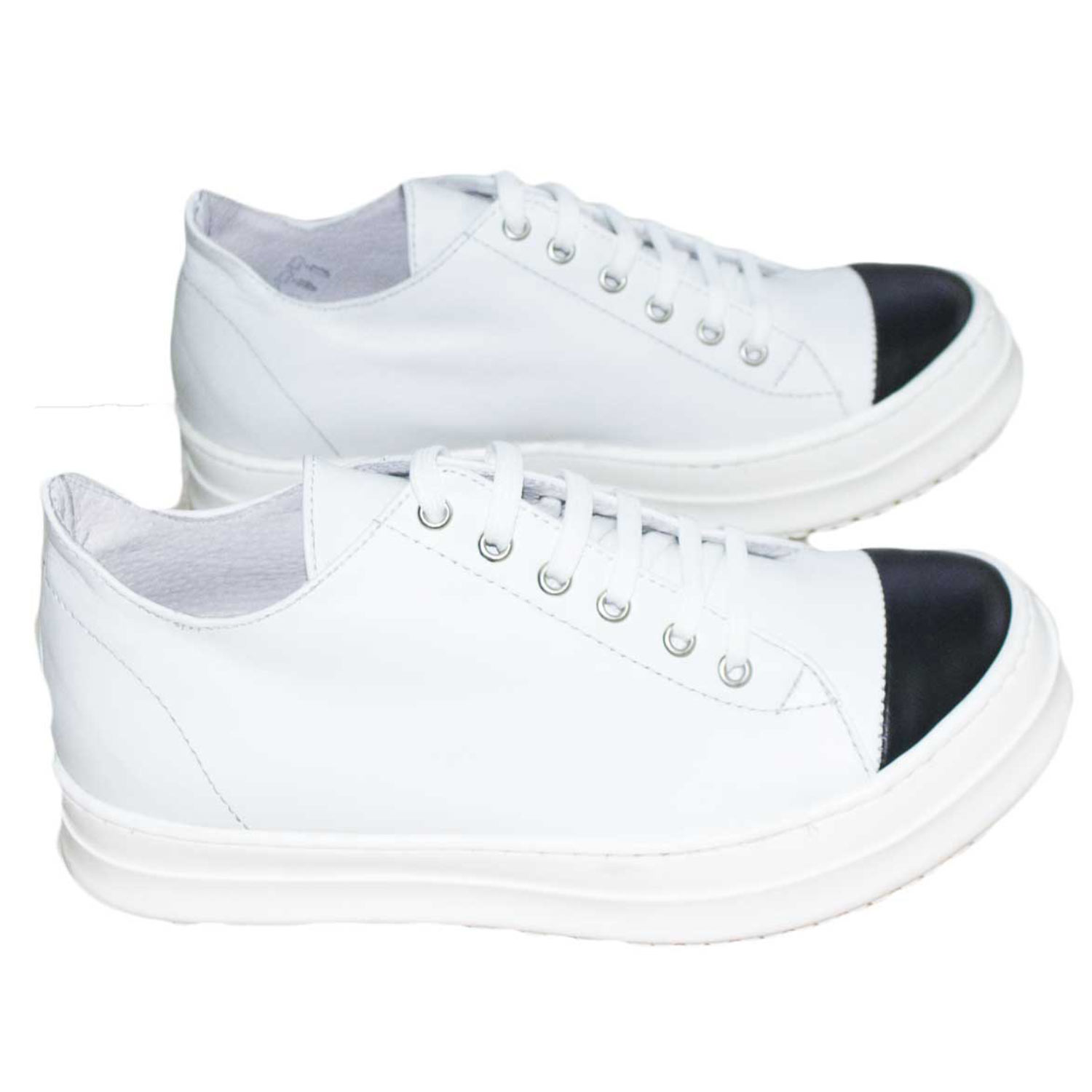 Sneakers bassa vera pelle made in italy white black moda punta fondo bianco  punta underground london