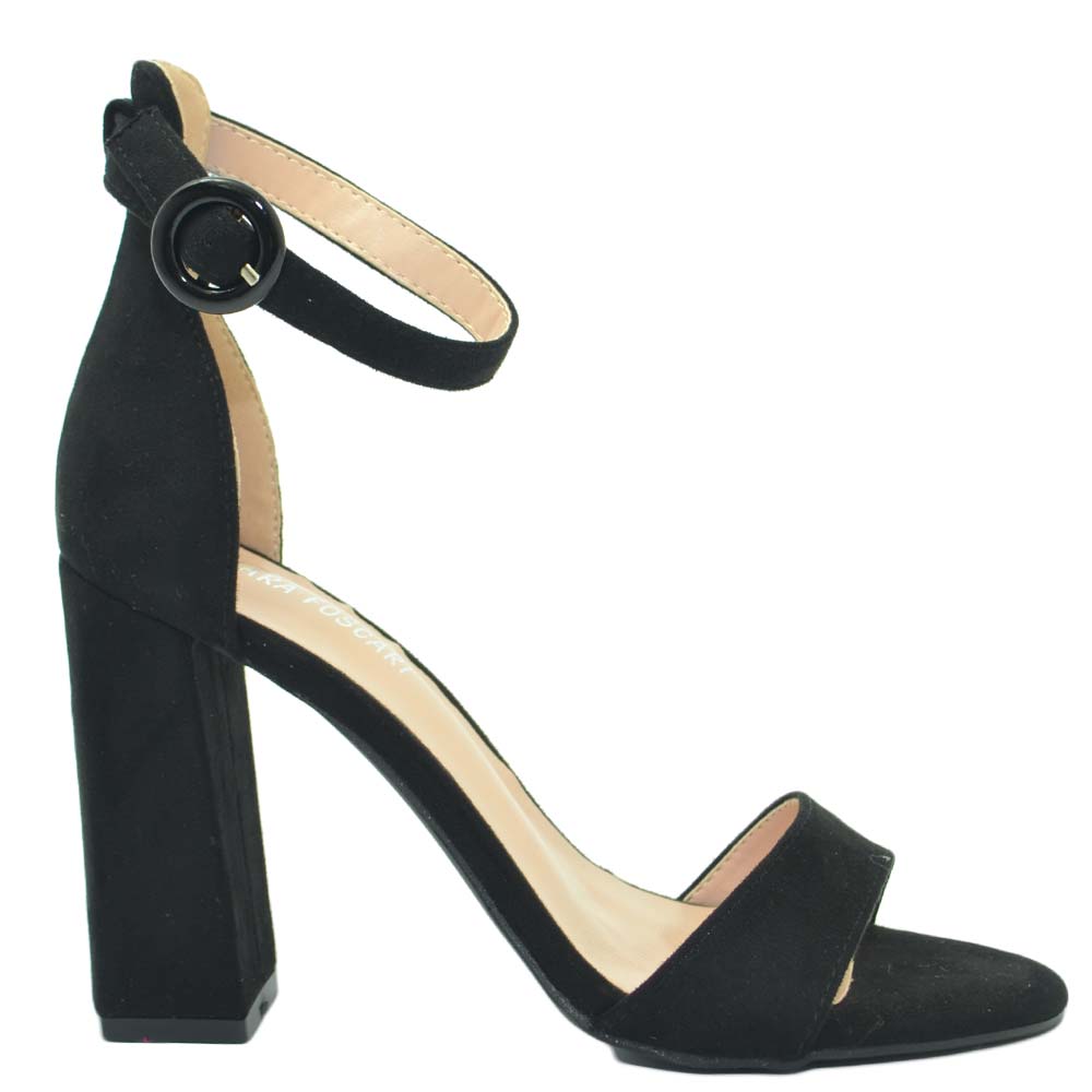Sandalo tacco comfort aperto in camoscio nero con tacco largo e cinturino  alla caviglia glamour moda donna sandali tacco Malu Shoes | MaluShoes