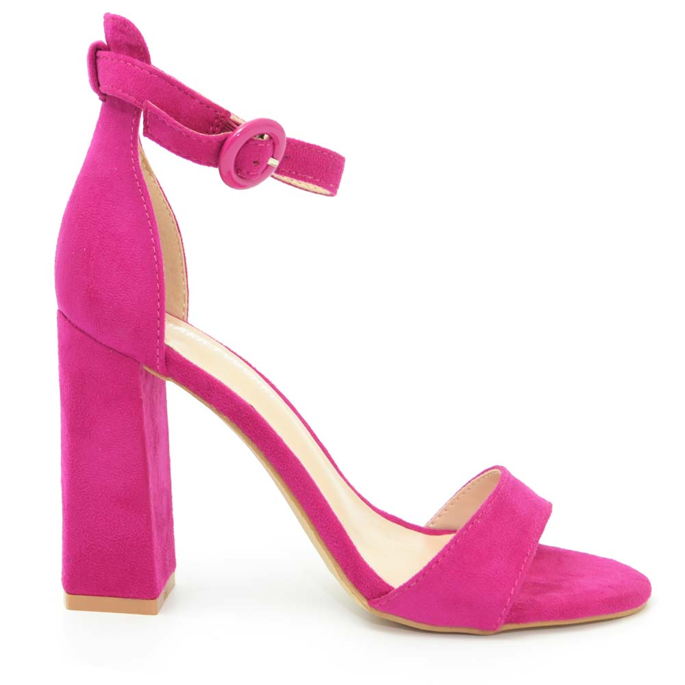 Sandalo tacco comfort aperto in camoscio fucsia con tacco largo e cinturino  alla caviglia glamour moda donna sandali tacco Malu Shoes | MaluShoes